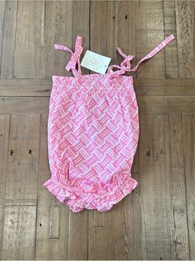 The Beaufort Bonnet Company Rosey Bubble Romper Bal Harbour Basketweave 18-24